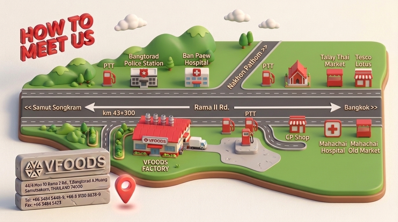 แผนที่เส้นทางมาโรงงาน VFoods บนถนนพระราม 2